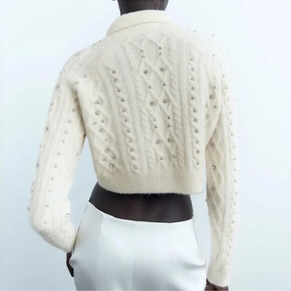 ZARA RHINESTONE KNIT CARDIGAN - Picture 9 of 12